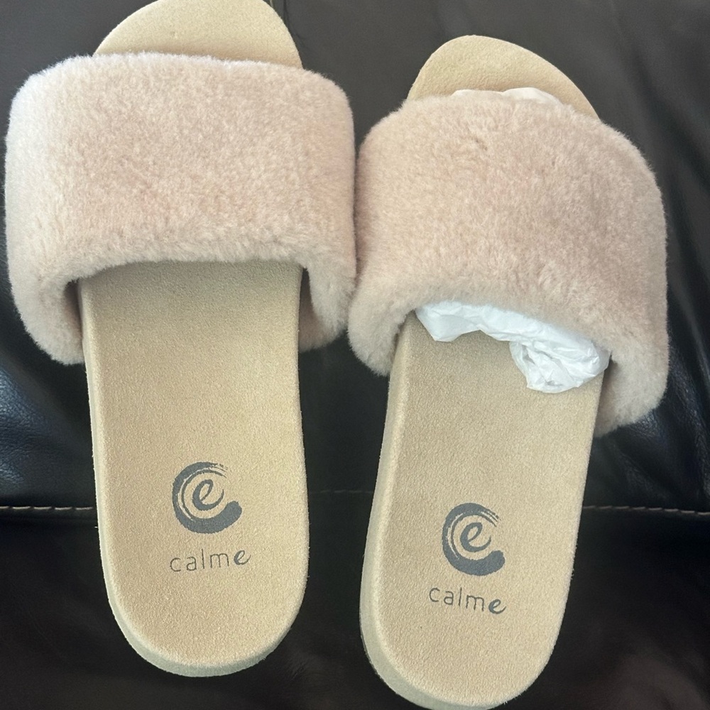 Johnny Was Calme Plush Slip-on Shoes/Slippers  - Cream and Tan